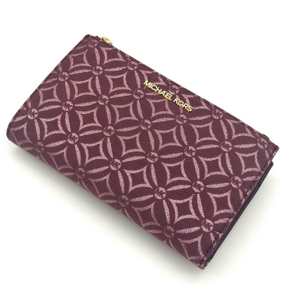 Michael Kors Large Jet Set Travel Double Zip Wallet Ox Blood Multi - Picture 6 of 9